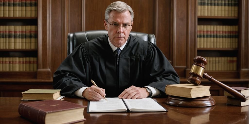 Judge with gavel in courtroom